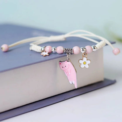 Sweet Cute Animal Cat Dog Paw Flower Bells Pendant Bracelets For Women Girls Simple Cartoon Rabbit Bracelet Friendship Jewelry