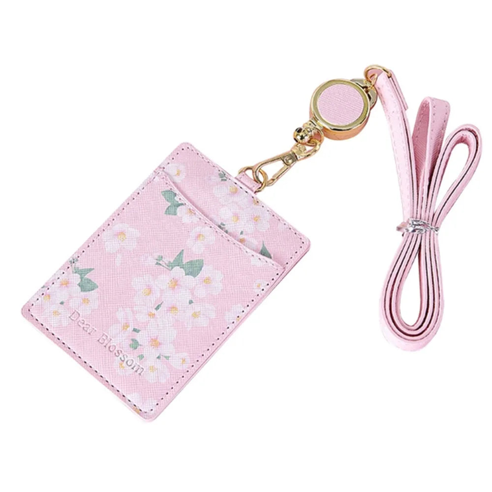 Kawaii Sakura Lanyard Card Holder 🌸 | Adorable ID & Business Card Case 🎀 | Cute Korean Stationery for Office & Daily Use ✨