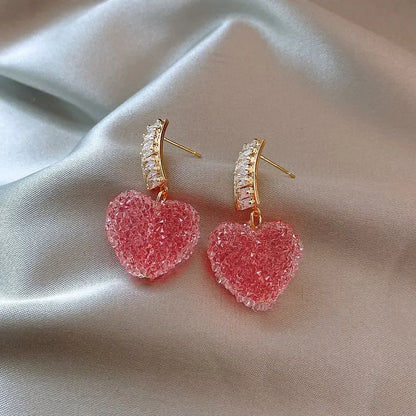 Pink Heart Crystal Dangle Earrings 💖✨ - Cute & Trendy Jewelry for Women, Perfect Gift for Girls! 🌸👩‍❤️‍👩