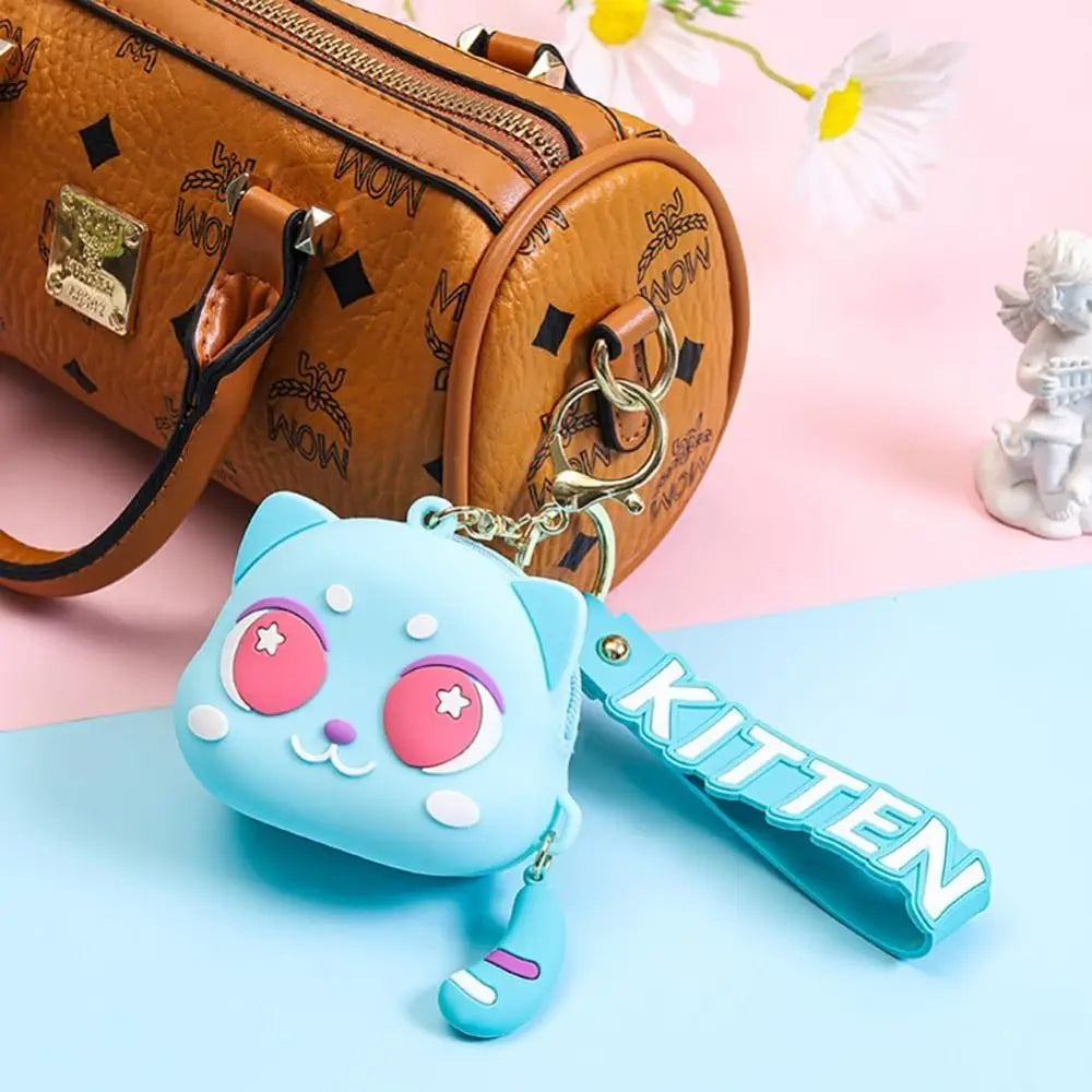 Kawaii Cat Silicone Coin Purse & Keychain - Adorable Mini Wallet for Kids and Women 🐾✨