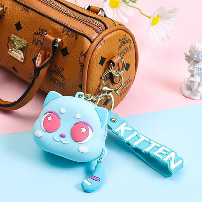 Kawaii Cat Silicone Coin Purse & Keychain - Adorable Mini Wallet for Kids and Women 🐾✨