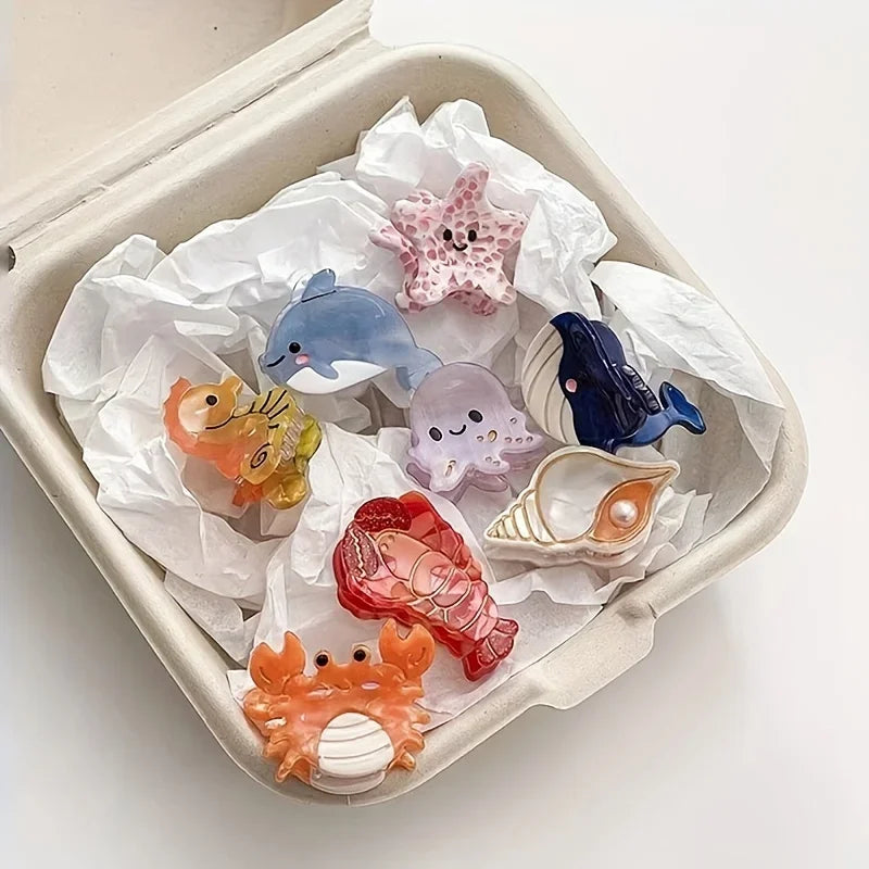 🐚✨ Adorable Ocean Friends Mini Hair Claw Clips - Cute Crabs, Whales & Starfish Hair Accessories for Women! 🌊🐳
