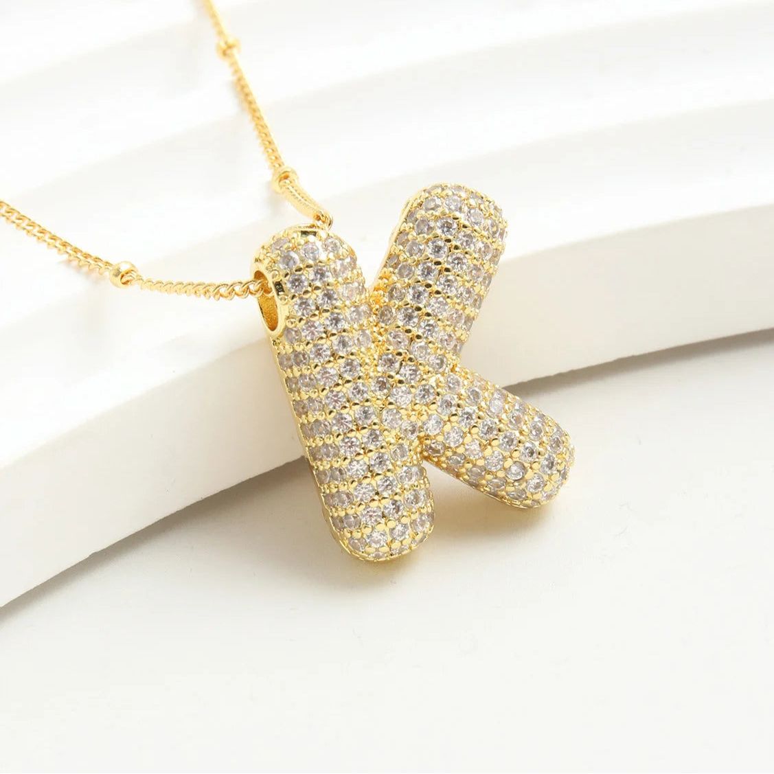 Kawaii Gold Plated Balloon Letter Necklace 🎈✨ | Chunky Initial Pendant Jewelry for Trendy Women 👩‍🎤💖