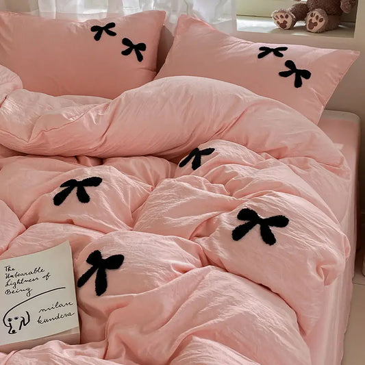 Kawaii Princess Bowknot Pink Bedding Set 🛌💕 | Cozy Duvet Cover & Sheet for Girls 🌸 | Cute Cotton Bed Linens 🦄✨