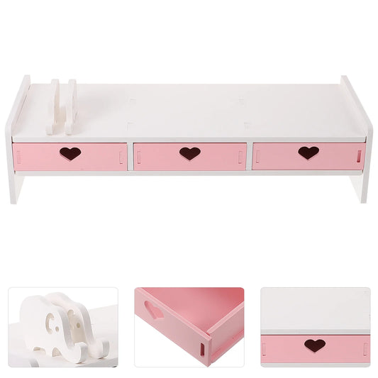 Kawaii Pink Laptop Monitor Stand & Drawer Organizer 🌸✨ - Cute Desktop Riser for Stylish Offices!