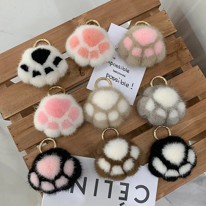 🐾 Cute Cat Paw Keychain Charm 🎀 Fluffy Love with Heart 💖 Imitation Mink Magic ✨