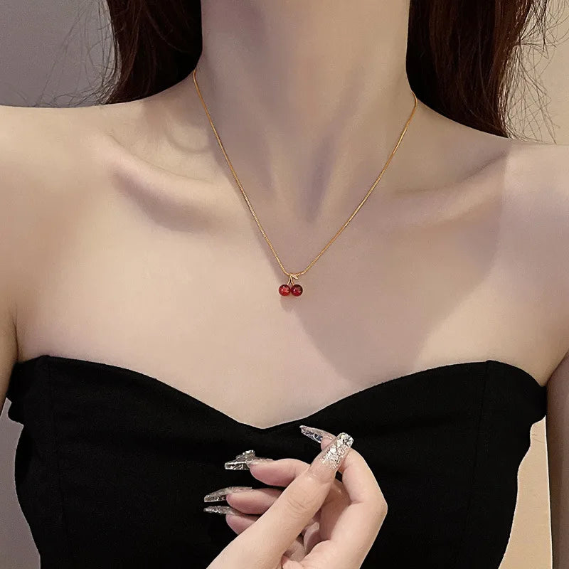 Kawaii Stainless Steel Cherry Blossom Pendant Necklace 🌸✨ - Fashionable Wedding Jewelry for Women, Perfect Birthday Gift! 🎉💖