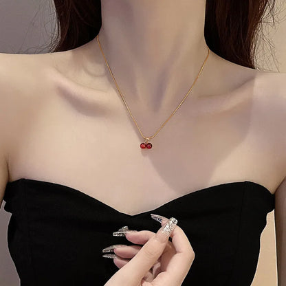 Kawaii Stainless Steel Cherry Blossom Pendant Necklace 🌸✨ - Fashionable Wedding Jewelry for Women, Perfect Birthday Gift! 🎉💖
