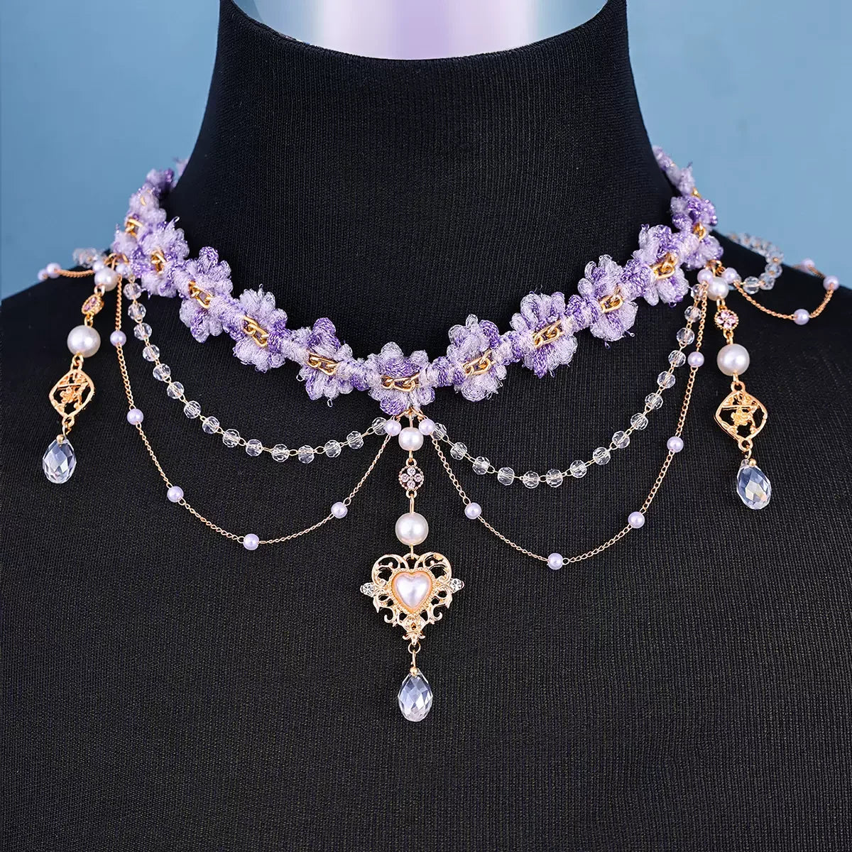 Kawaii Sparkle: Adorable Purple Rhinestone & Pearl Tassel Necklace 🌸✨ Perfect for Bridal Bliss & Wedding Charm! 💖