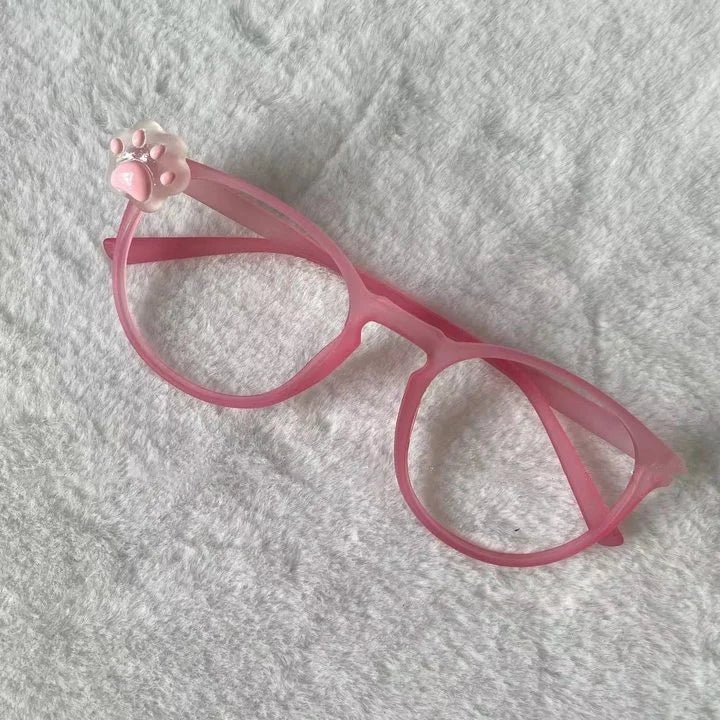 Kawaii Cat Paw Glasses Frame 🐾✨ | Y2K Anime Retro Eyewear 🎀 | Cute Decorative Gift 🎁 for Cosplay & Parties!