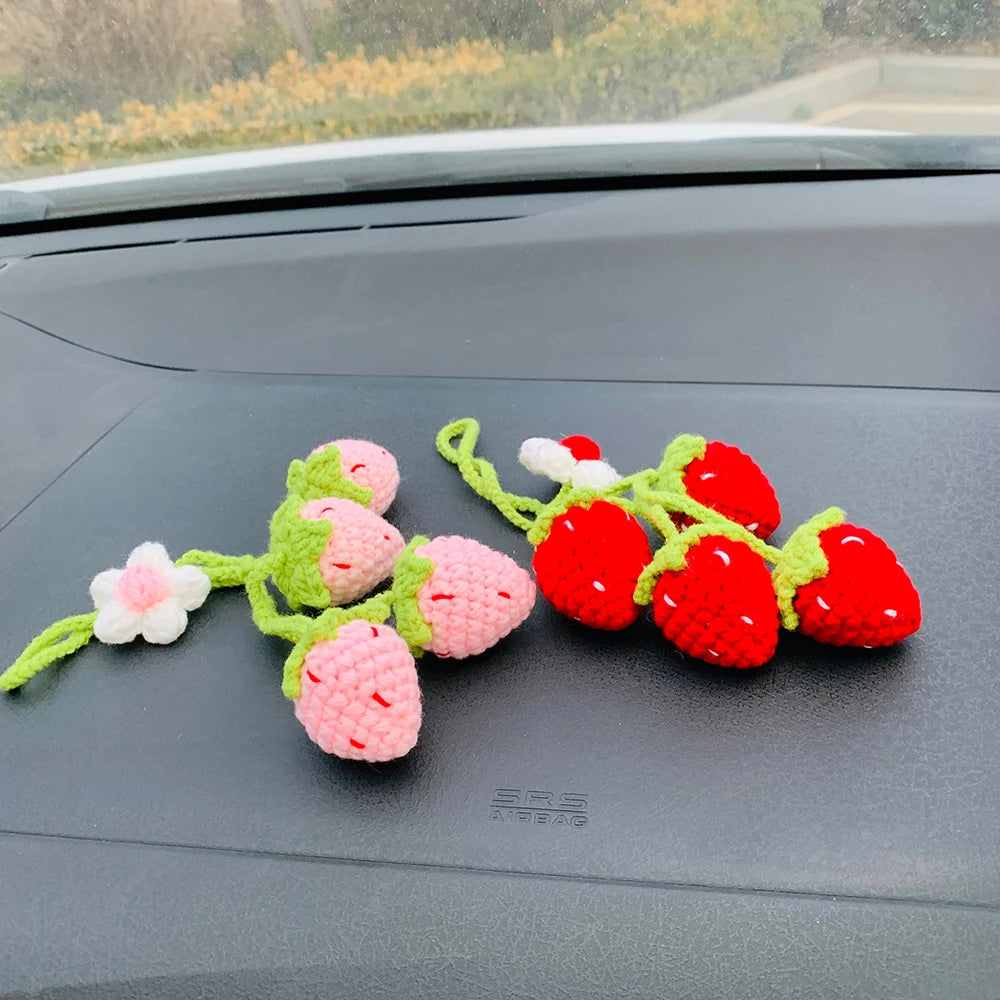 Kawaii Strawberry Blossom Car Mirror Charm 🌸🍓 | Adorable Rear View Decor for Teens & Gifts! 🎁✨