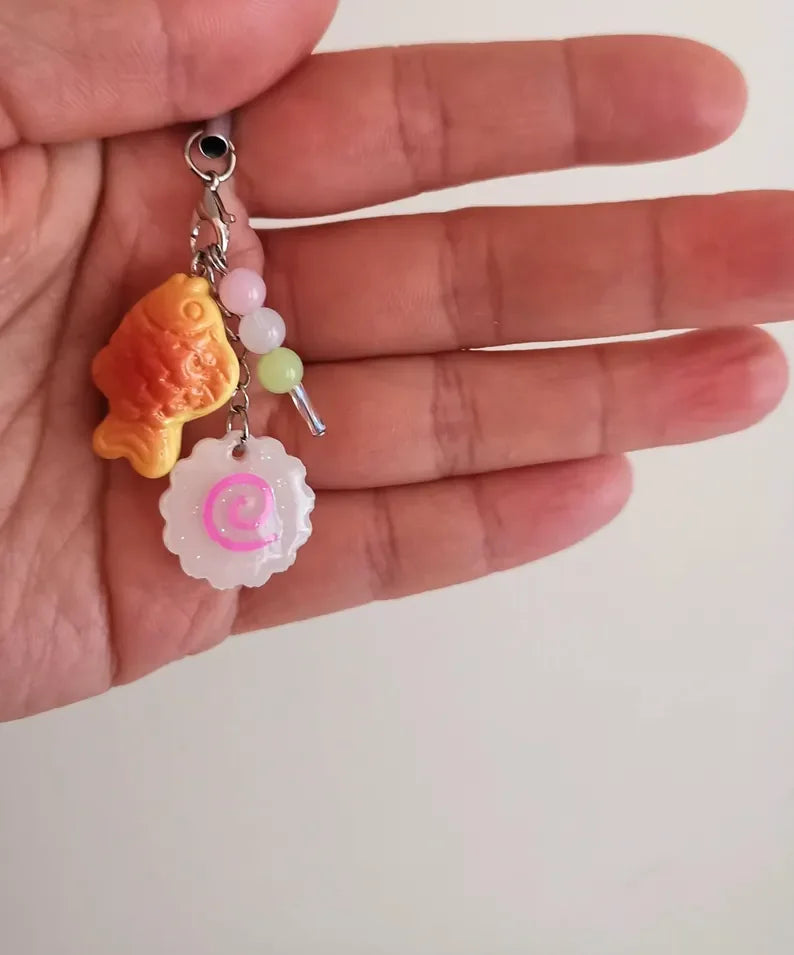 Japanese Street Food Charm Keychain Taiyaki Dango Narutomaki Delights 🐟🍡