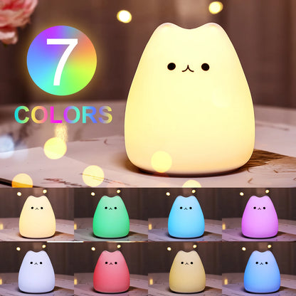 Whimsical Kawaii Cat Color-Changing Night Lamp 🌈✨ - Adorable Bedside Buddy for Dreamy Nights! 🐾💖