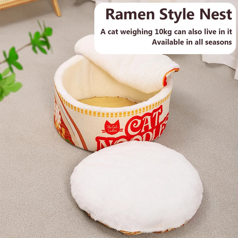 Kawaii Ramen Cat Cuddle Nest - Cozy Winter Retreat for Your Feline Friend 🐾💕