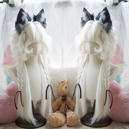 Cute Ombre Blonde & Black Double Ponytail Lolita Wig 🎀✨ - Kawaii Cosplay Hair with Bangs for Harajuku Style! 💖👸