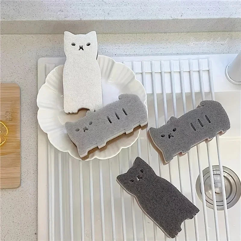 Adorable Kawaii Cat Sponge Set 🐱✨ - 4-Piece Dishwashing & Cleaning Delight!
