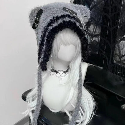 Gothic Harajuku Bear Hat For Women Wool Knit Beanie 🐻 Cross Star Wings Cute