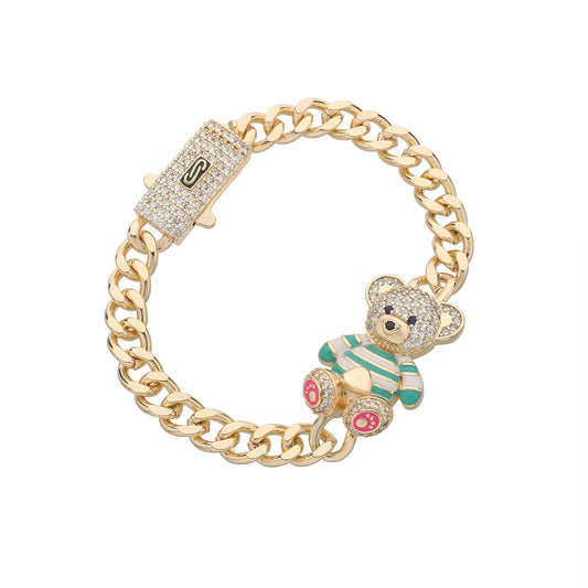 Kawaii Teddy Bear Cuff Bracelet 🐻💖 Sparkling Zirconia Charm for Whimsical Gifts! ✨
