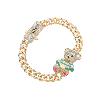 Kawaii Teddy Bear Cuff Bracelet 🐻💖 Sparkling Zirconia Charm for Whimsical Gifts! ✨