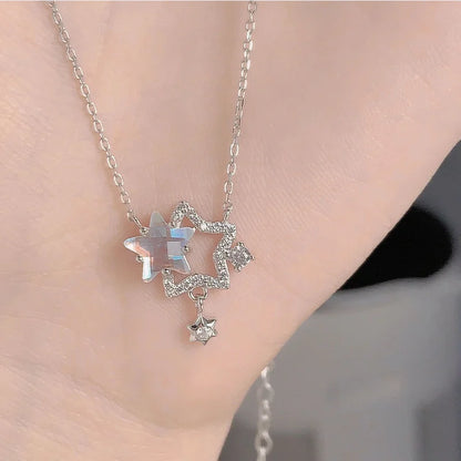 ✨ Kawaii Starry Zircon Pendant Necklace 🌟 | Cute Beaded Chain for Y2K Girls | Trendy Hip Hop Aesthetic Jewelry 🎀 | Perfect Gift for Moms & Besties! 💖