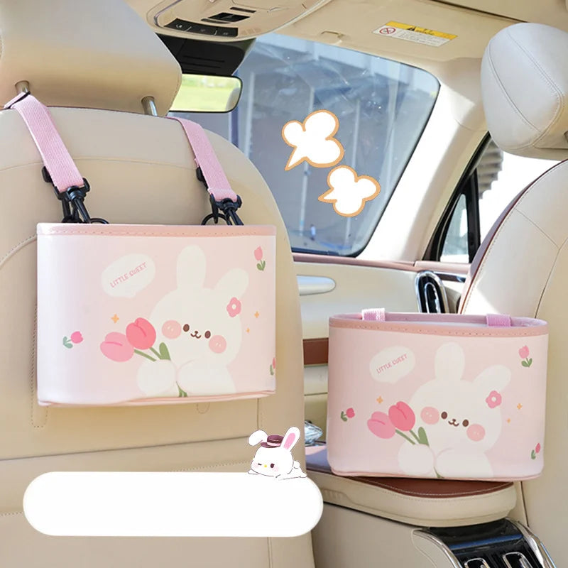 Cute Tulip Bear Car Storage Box 🐻🌷 - Adorable Multi-Functional Seat Back Trash Can!