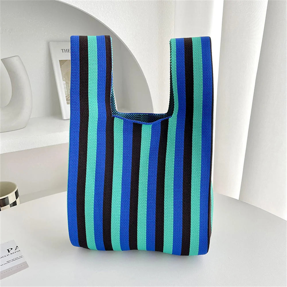 Charming Mini Stripes Tote 👜✨ - Handmade Knit Bag for Stylish Adventures! 🌟🛍️ - Pixie Quill