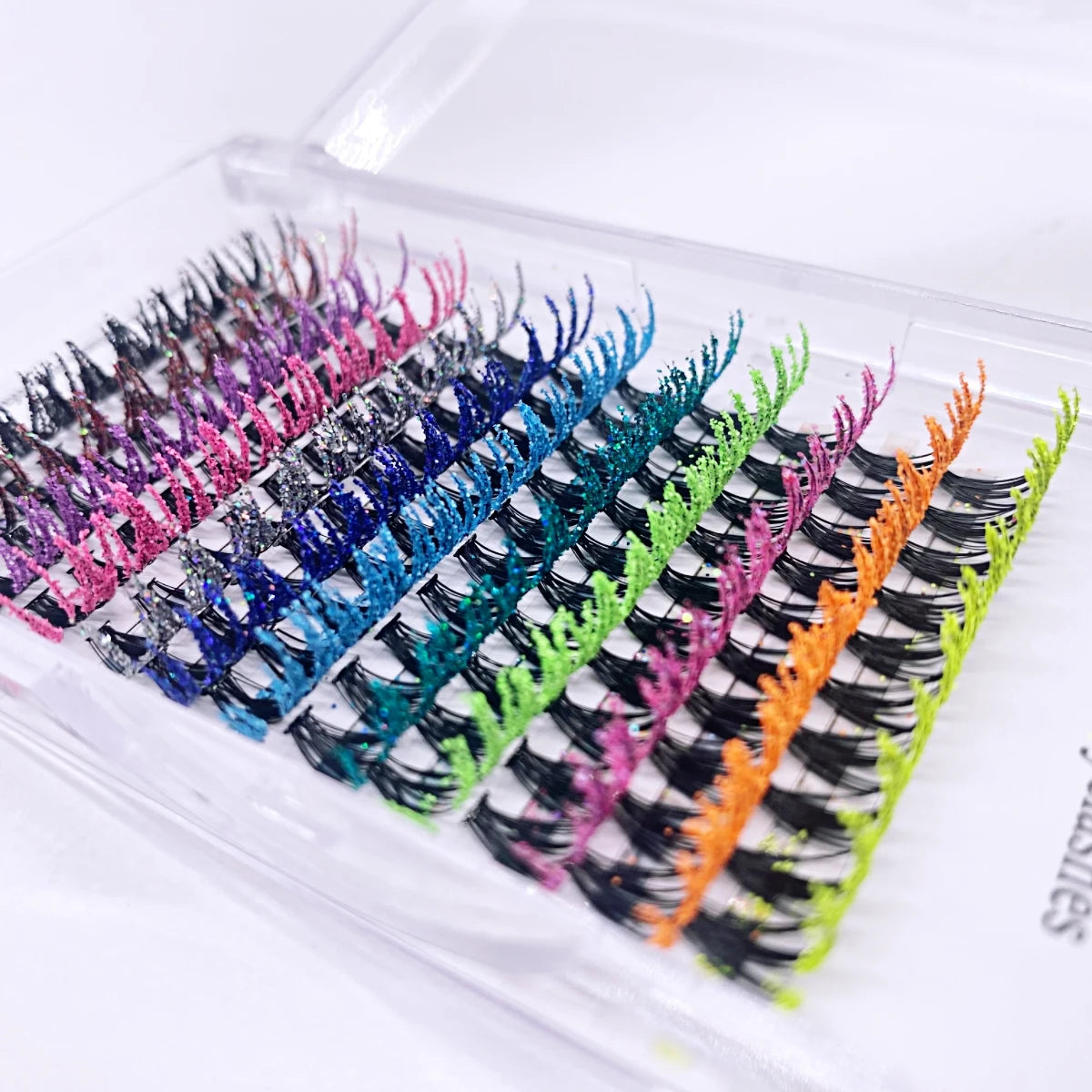 ✨ Sparkling Kawaii Glitter Lashes 🌈 | Colorful Premade Fans for Festive Glam 🎉👁️