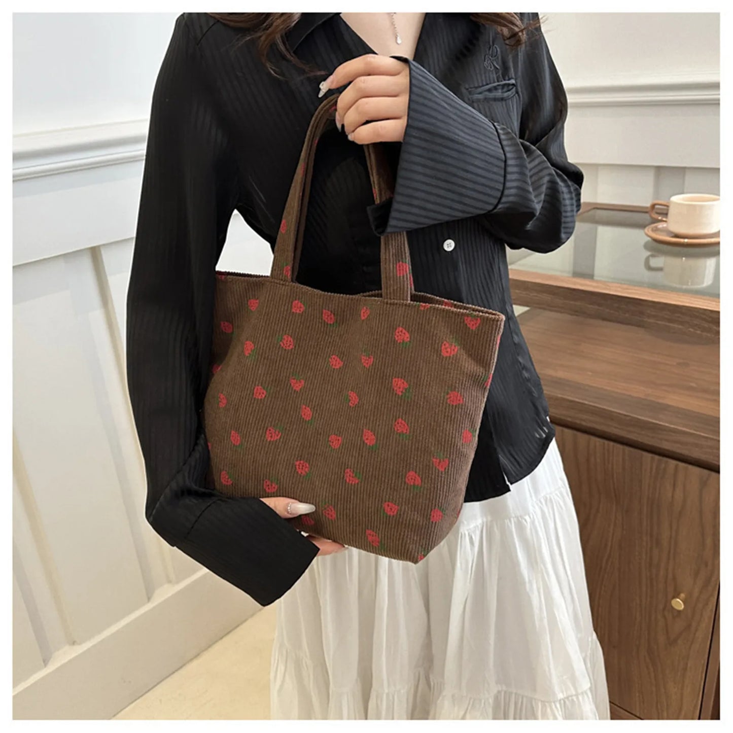 🍓 Cute Corduroy Strawberry Shoulder Bag 🍓 - Fun & Versatile Tote for Every Adventure! 🌟✨ - Pixie Quill