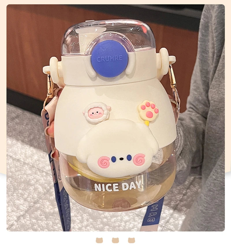 Adorable Bear 1080ml Water Bottle 🐻💖 - Fun & Functional BPA-Free Drink Buddy for Kids with Straw & Strap! 🌈✨ - Pixie Quill