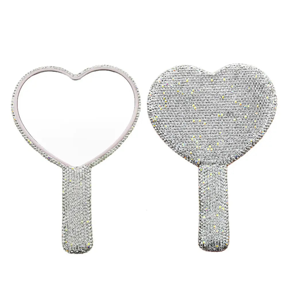 Kawaii Sparkle Heart Makeup Mirror 💖✨ - Travel-Friendly Bling Handheld Beauty Accessory!