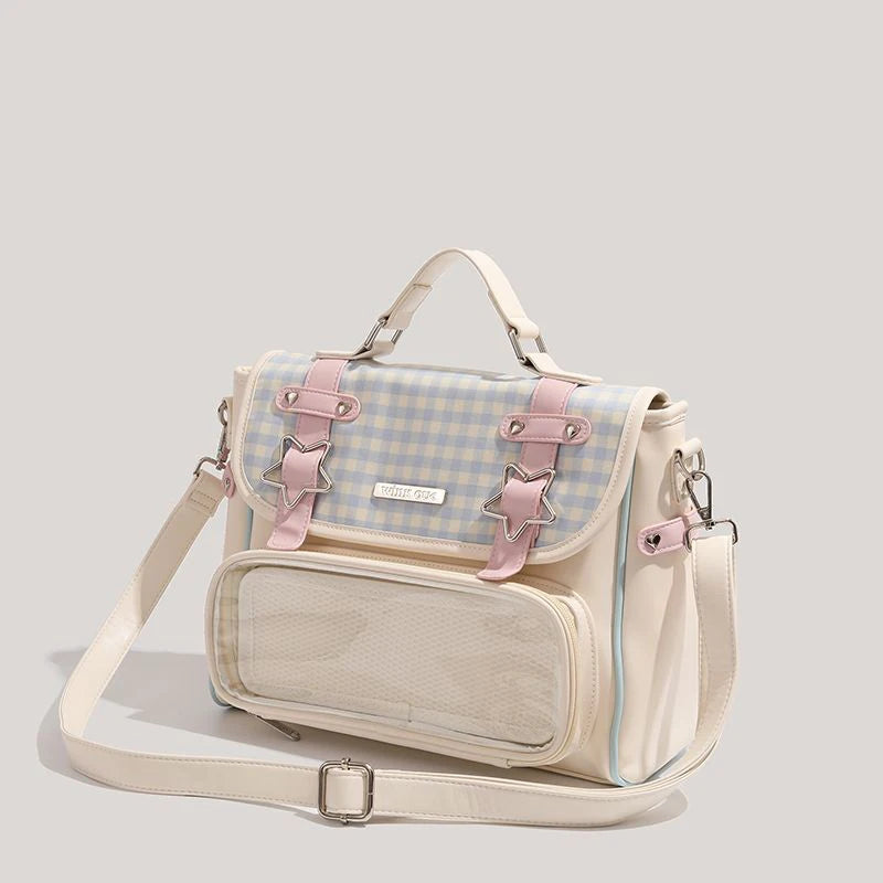 Kawaii Plaid Lolita Star Backpack 🎒✨ | Cute Satchel for Students & ItaBag Lovers 💖👜