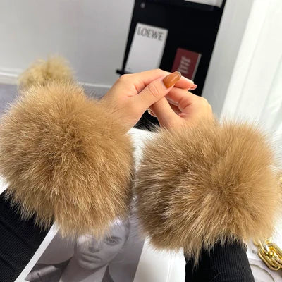 Fox Fur Cuff Arm Warmer For Women Real Fur Wristband Glove 🧣 Soft Cute Style