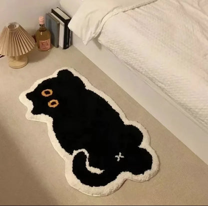 Kawaii Black Cat Girl Floor Mat 🐾✨ | Cozy Cartoon Absorbent Carpet for Bedroom & Bathroom 🛁🖤