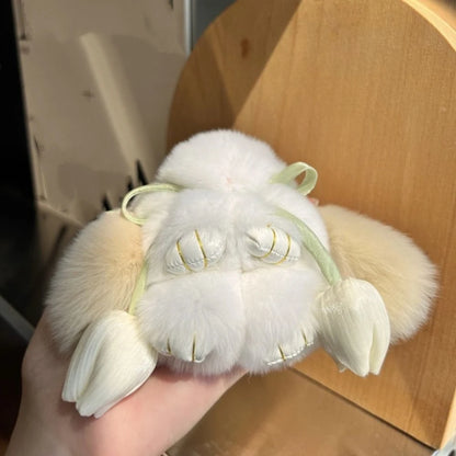 Fashion Tulips Rabbit Fur Keychain Alloy Ring Bag Charm Plush Bunny Pendant 🐰✨