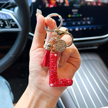 Red English Letter Car Keychain With Diamond Bag Pendant 🗝️💎✨