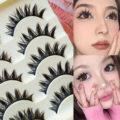 Whimsical Cat Eye False Eyelashes 5 Pairs Natural Long Cross Strip Lashes For Cosplay Manga Look Handmade 💖✨