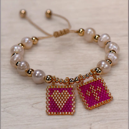 Woven Pearl Cross Heart Bracelet Beaded Miyuki Boho Christian Religious Charm Jewelry Womens 2023 Fashion Love Blessing Gift