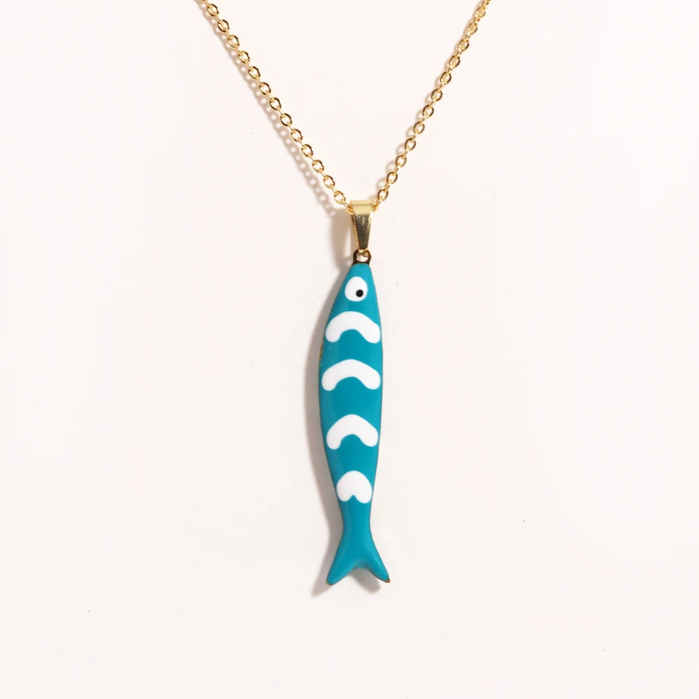 Cute Colorful Enamel Fish Pendant Necklace For Women Waterproof Gold Tone 🐟💖🌊