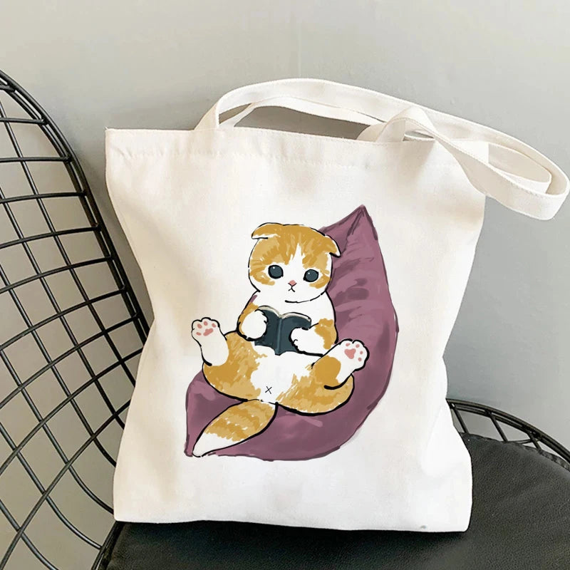 Kawaii Cat Canvas Tote: Adorable Shoulder Bag for Fashionable Girls 🐾🌟 - Pixie Quill