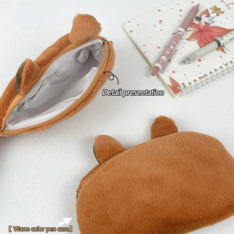 Capybara Cuddle Pouch 🦙✨ Adorable Plush Pencil & Cosmetic Case 🎒💖 - Pixie Quill