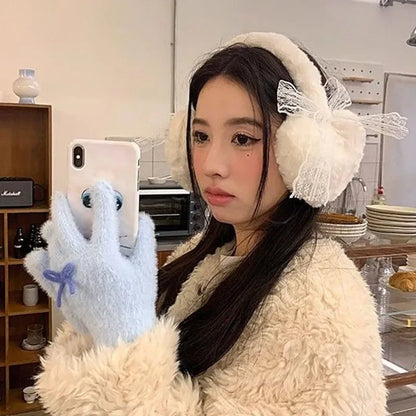 Cherry Blossom Girl Plush Earmuffs With Lace Bow Winter Warmth ❄️💖🎀