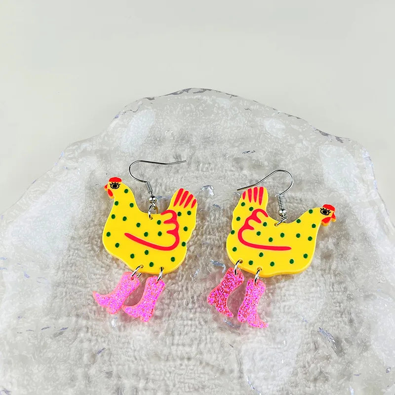 Kawaii Chicken High Heels Boots Earrings 🐔✨ Colorful Acrylic Dangle Jewelry for Trendy Women & Girls! 🎉💖