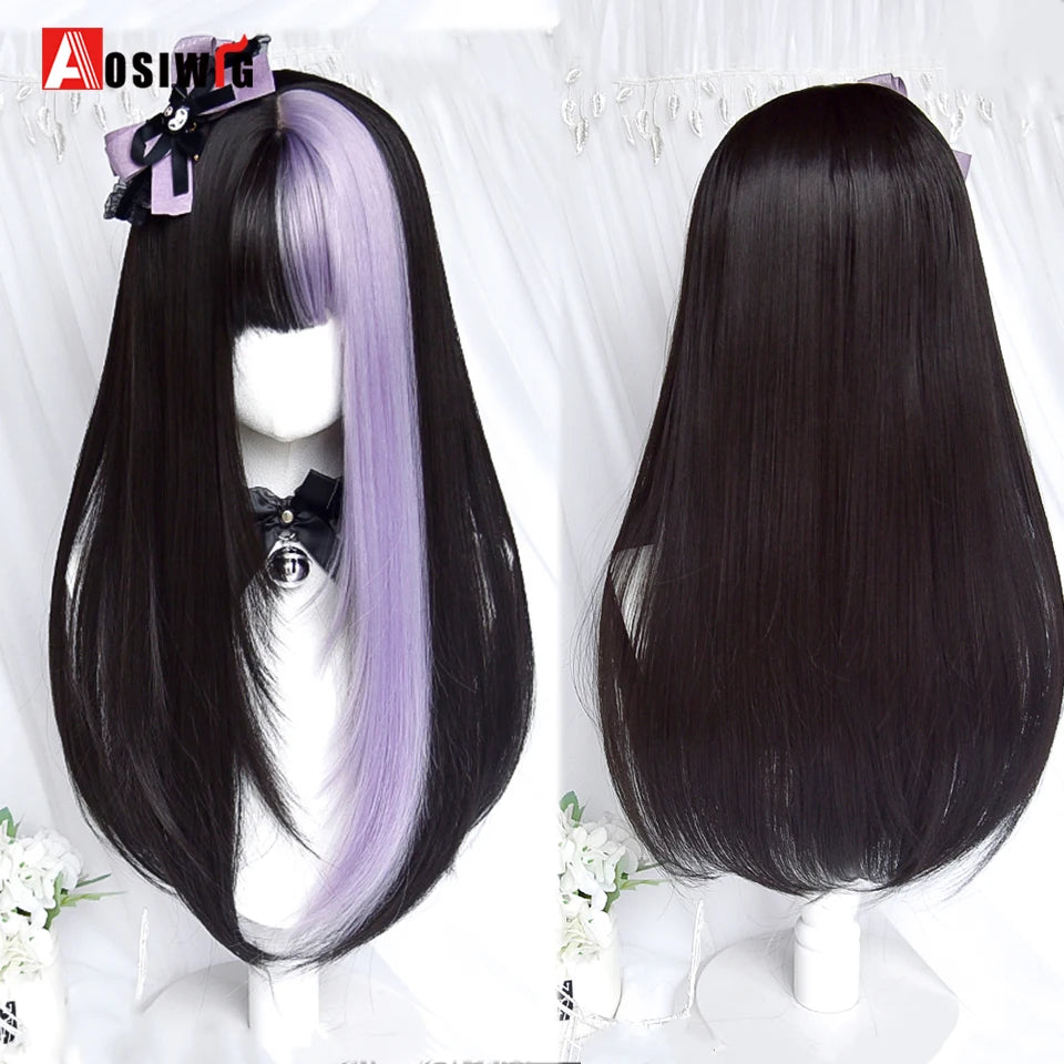 Cute Ombre Blonde & Black Double Ponytail Lolita Wig 🎀✨ - Kawaii Cosplay Hair with Bangs for Harajuku Style! 💖👸