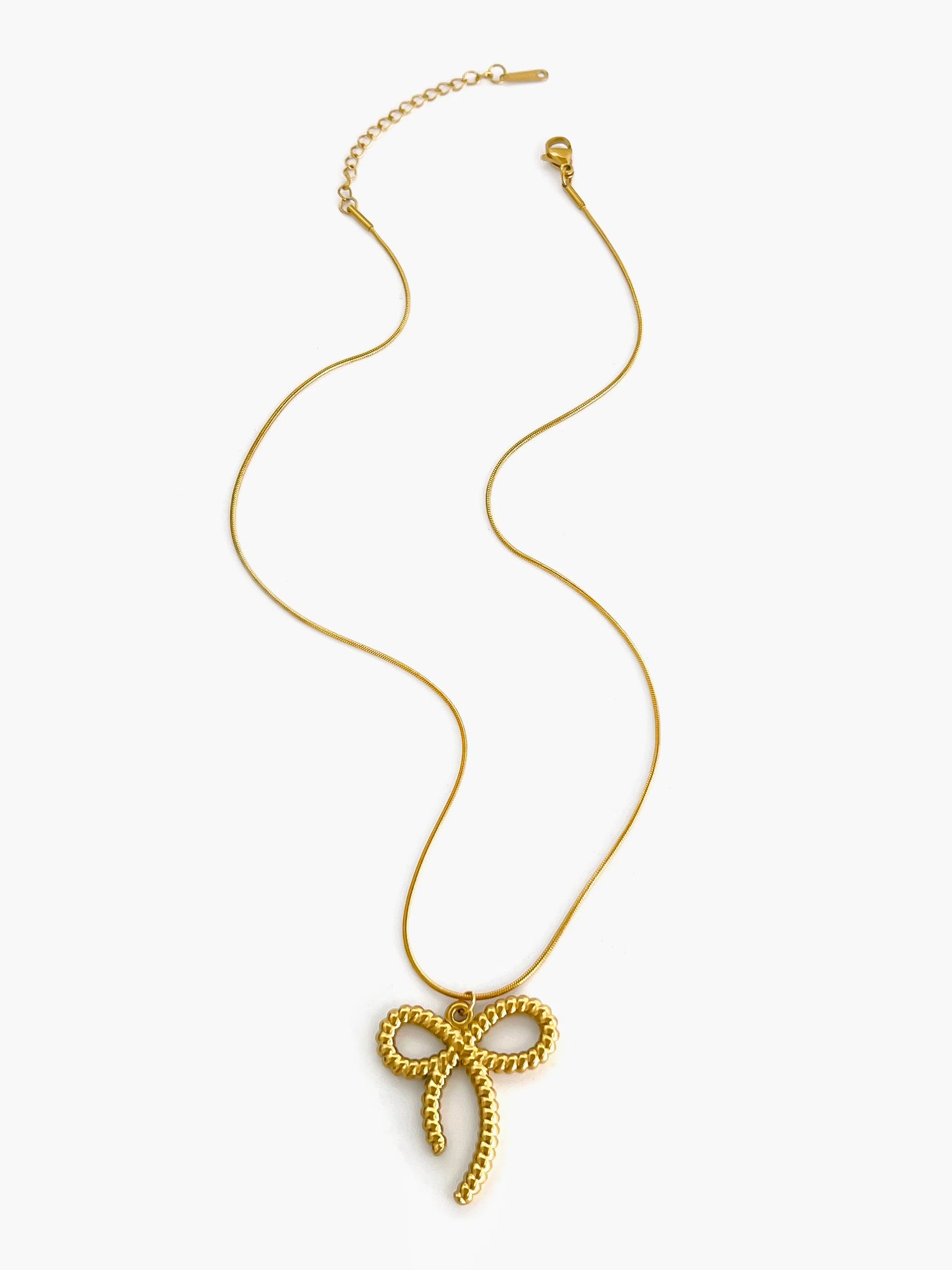 Charming Kawaii Gold Bow Knot Pendant Necklace 🌟✨ | Waterproof Stainless Steel Summer Jewelry for Women 💖