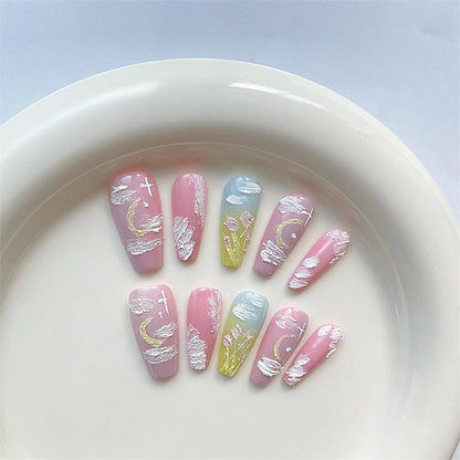 Kawaii Butterfly & Flower Press-On Nails 🌸🐝 | Handmade Reusable Adhesive Fake Nail Art for Women 💅✨