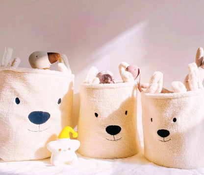 Kawaii Bear Head Embroidered Soft Storage Basket 🐻✨ | Personalized Toy & Snack Organizer | Cute Clothes & Laundry Basket 🌟