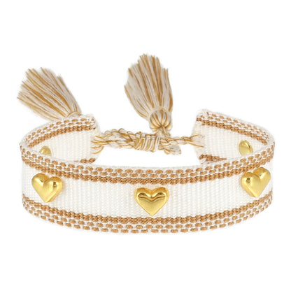 Kawaii Heart Studded Woven Bracelet 🌈✨ | Vintage Tassel Charm for Trendy Arm Stacking 💖