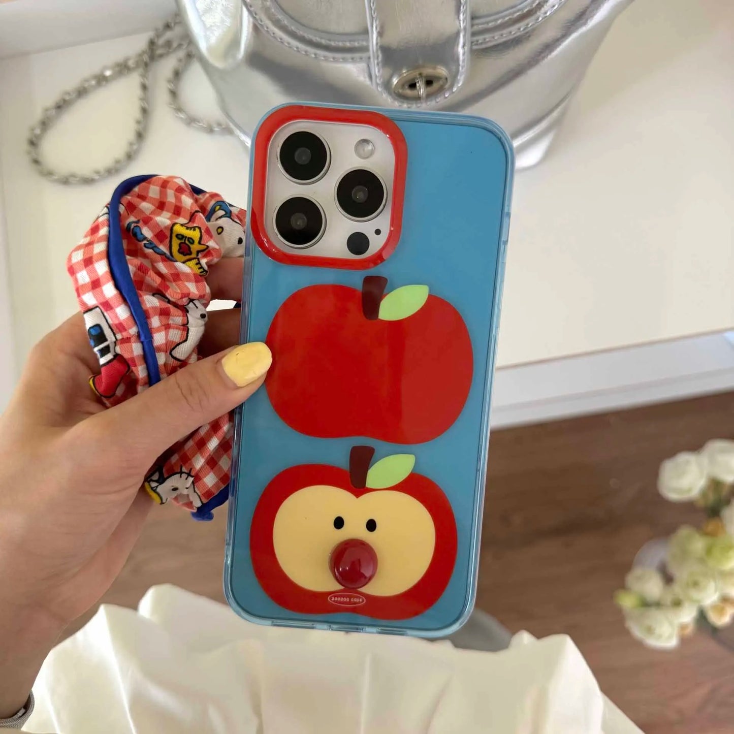 Cute Summer Fruit 3D Ball Phone Case for iPhone 14 Pro Max, 15 Pro, 13 Pro - Kawaii Transparent Blue & Red Design 🍓📱✨