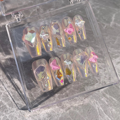 Kawaii 10Pcs Starfish & Rabbit Press-On Nails 🌊🐇✨ | Colorful Handmade Full Cover Nail Tips for a Cute Manicure!