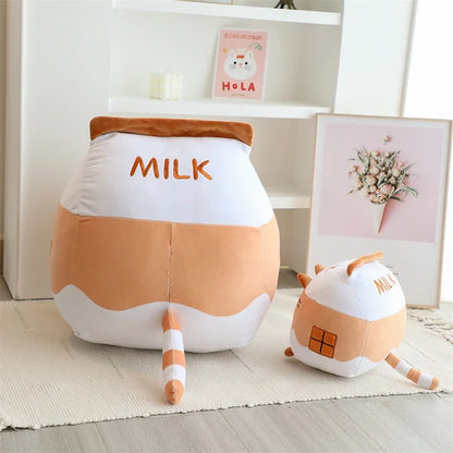 Cartoon Cat Milk Bottle Plushie 🐱💖 - Adorable Kitten Tail Cushion for Cozy Sofa Vibes! 🥛✨ - Pixie Quill